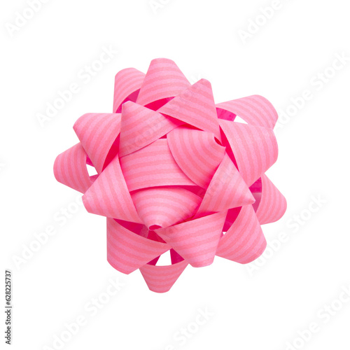 Pastel pink Christmas bow ribbon isolated from white background. Clipping path included.