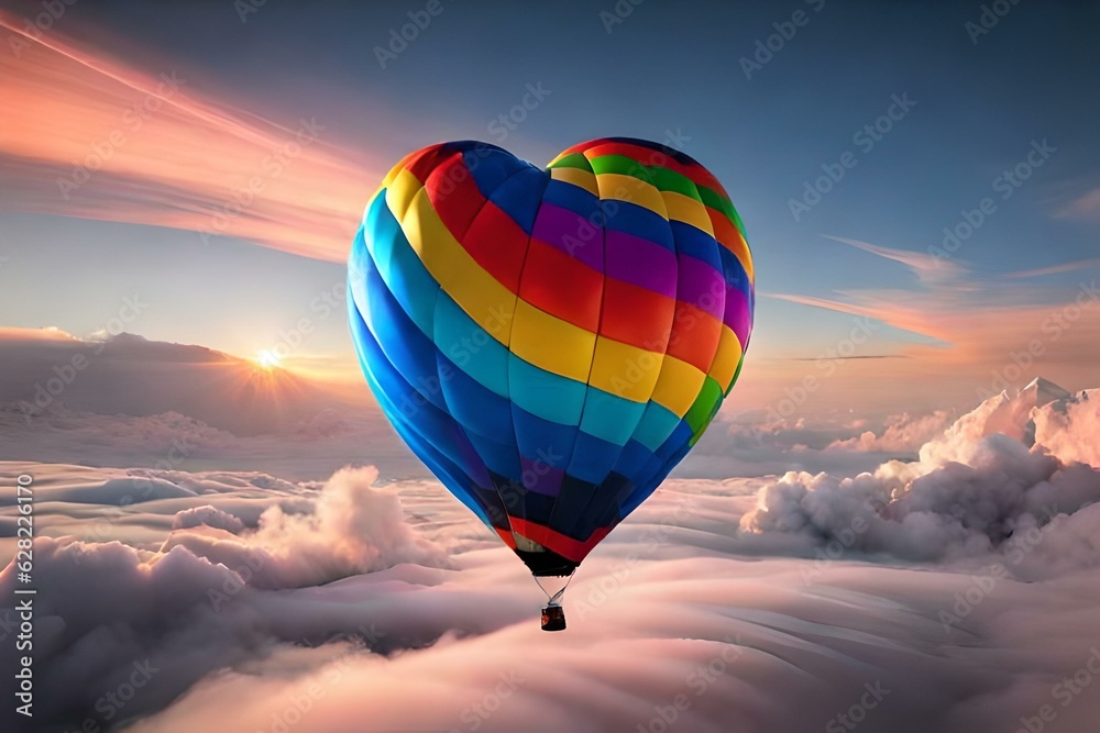hot air balloon over sunset .AI generated