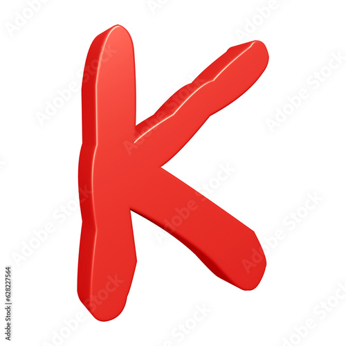 3D red alphabet letter k for education and text concept