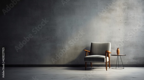 conceptual illustration with empty interior with only one chair, ai tools generated image © whitehoune