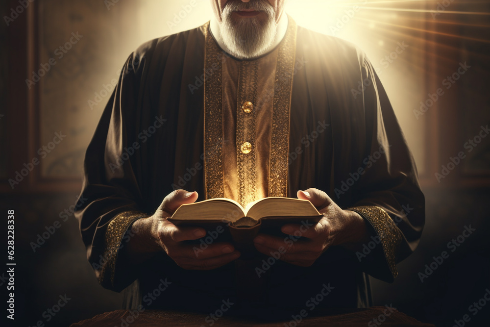 Culture and religion concept. Close-up view of praying priest hands ...