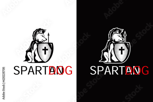 spartan dog logo design vector template with editable text
