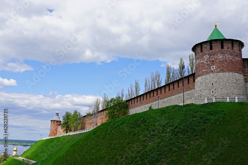 The red brick fortress walls of the ancient city.