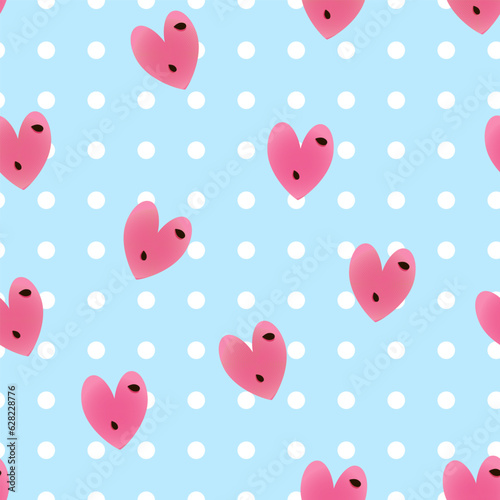 Seamless pattern of watermelon hearts on a blue background