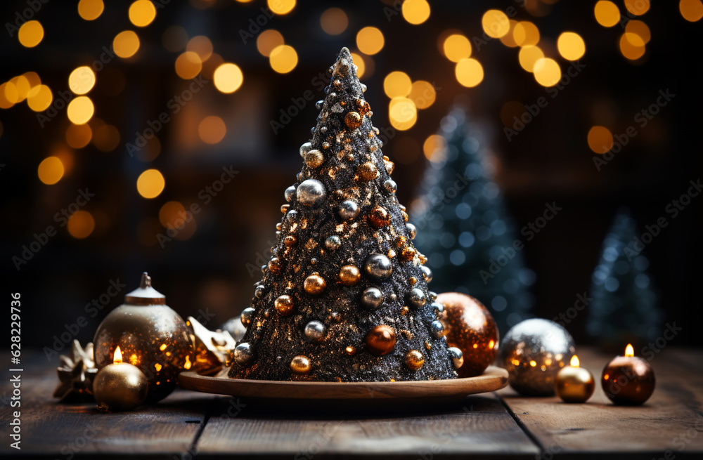 Christmas background with a tree and ball on the background of Christmas bokeh Christmas background with a tree and ball on the background of Christmas bokeh