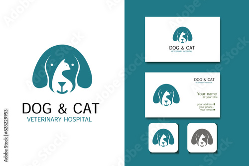 dog & cat logo design vector template and business card with editable text