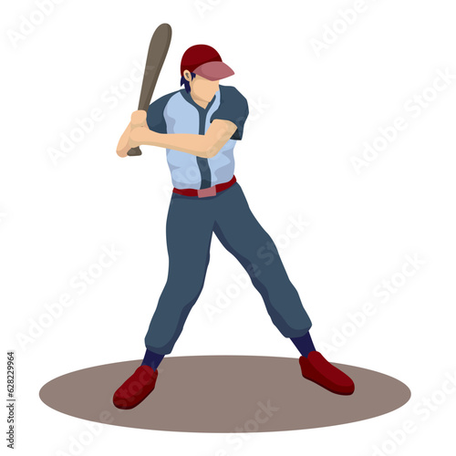 Baseball player character. Sport game, boy play, athlete in cap, vector illustration
