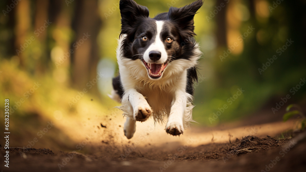 Active Border Collie running fastly with joyful and excited mood