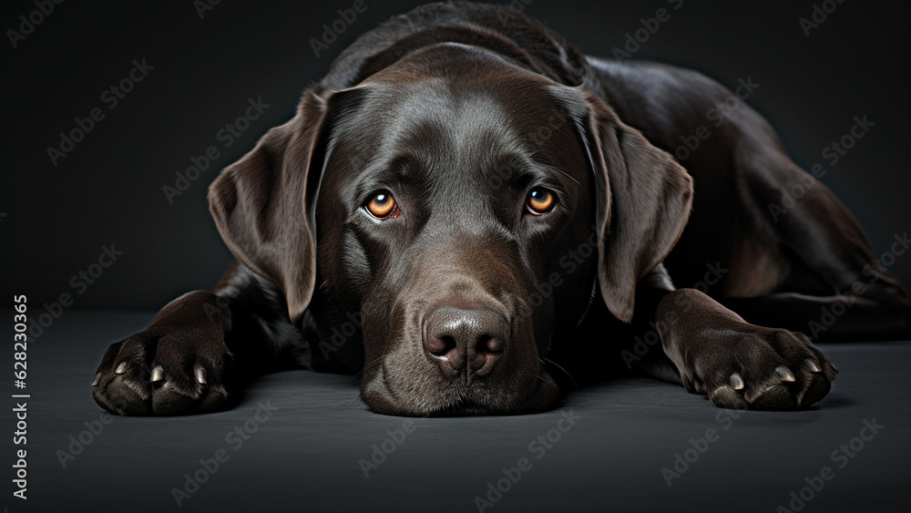 Lonely Labrador Retriever lying down on the floor