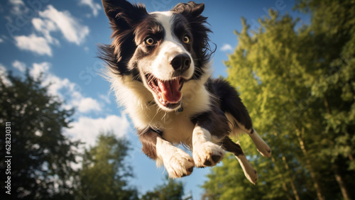 Active Border Collie jumping in the air with joyful and excited mood
