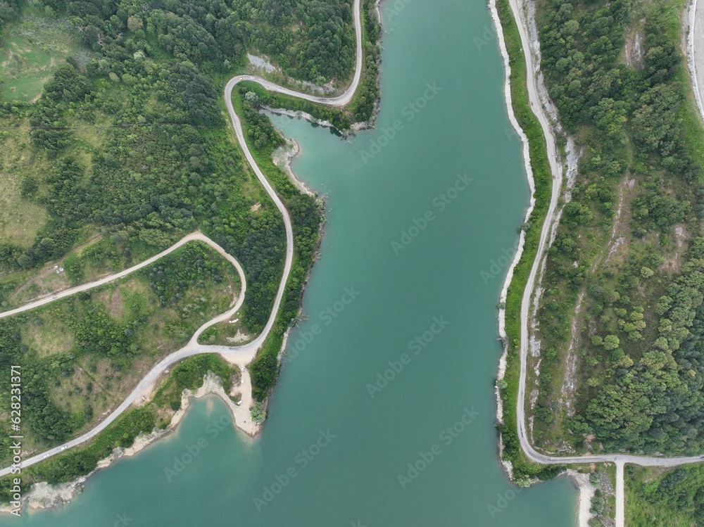 aerial view of the water dam river