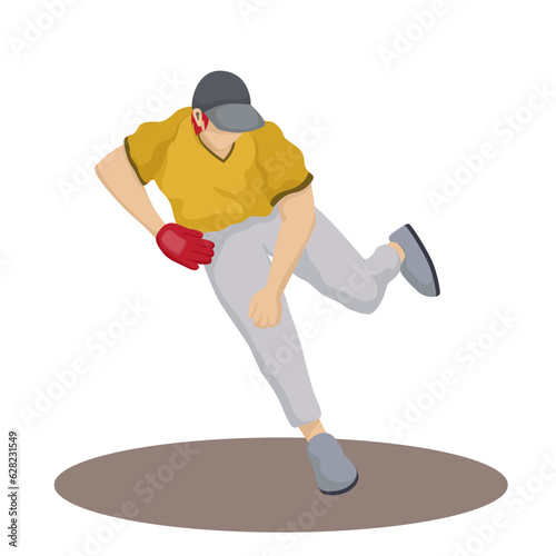 Baseball player character. Sport game, boy play, athlete in cap, vector illustration