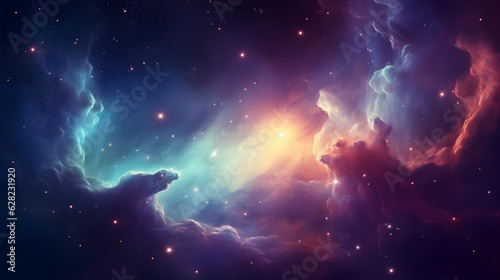 Colorful space galaxy cloud nebula. Stary night cosmos. Universe science astronomy. Supernova background wallpaper © Prasanth