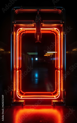 Blank neon shape glowing on solid background, space available for text