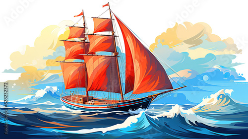 illustration with sailing vessel. Generative Ai