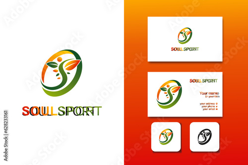 soul sport logo design vector template and business card with editable text