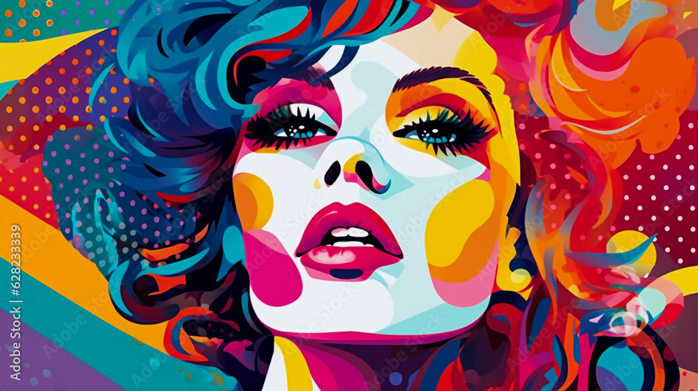 Digital collage art with vibrant and energetic portrait of a woman with amazing makeup, Generative AI Digital collage art with vibrant and energetic portrait of a woman with amazing makeup, Generative AI