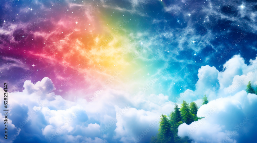 fairy tale background with rainbow glow in the sky generative ai fairy tale background with rainbow glow in the sky generative ai