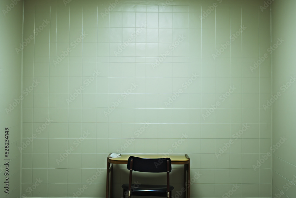 empty interrogation room with chair and table generative ai - obrazy, fototapety, plakaty 