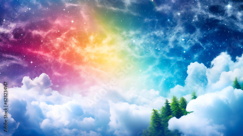  fairy tale background with rainbow glow in the sky generative ai