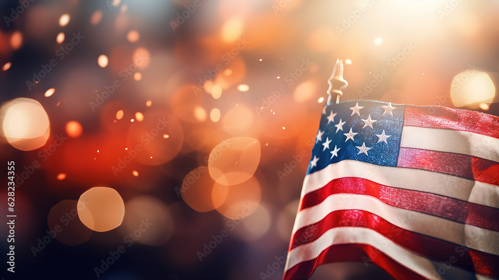 American flag and bokeh background with copy space for american celebration. Generative Ai