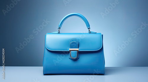 women's handbag in blue color on a studio background, isolated