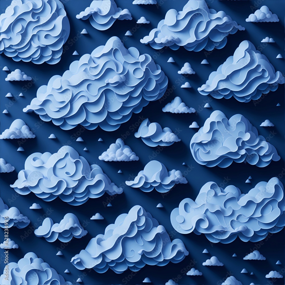 Papercaraft style clouds background. AI generated illustration