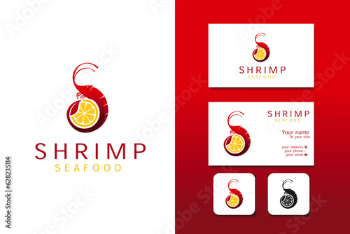 shrimp seafood logo design vector template and business card with editable text