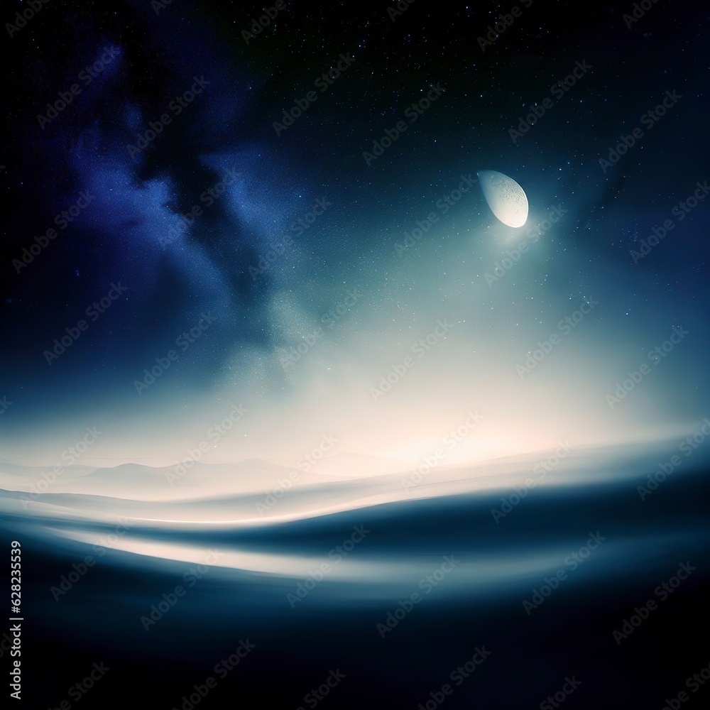 Abstract Night Landscape with Milky Way and Moon