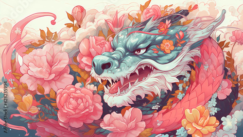 Obraz na płótnie Hand drawn cartoon beautiful Chinese New Year zodiac dragon illustration
w salonie
