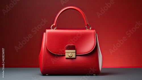 women's handbag in red color on a studio background, isolated