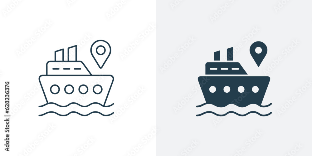 Ship location icon vector. Cruise ship in sea ocean symbol illustration Ship location icon vector. Cruise ship in sea ocean symbol illustration