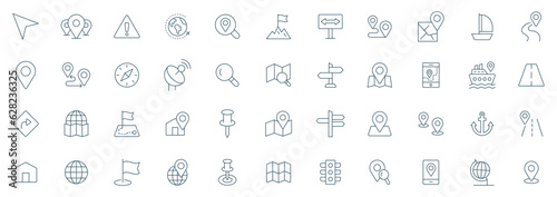 Navigation Line Icons vector. symbol of map location, Route, Marker, road trip and navigate icons outline illustration