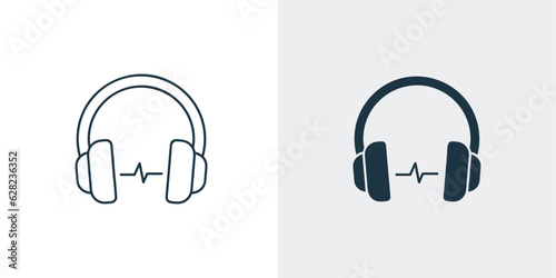 Fototapeta Wireless Headphone icon with sound wave outline and solid illustration vector