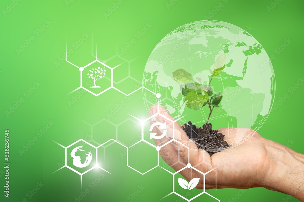 Environmental technology. hand holding plant Environmental technology. hand holding plant
