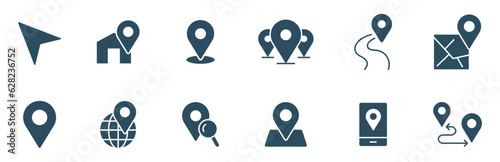 Geo Location icon set vector. Navigation and route concept illustration