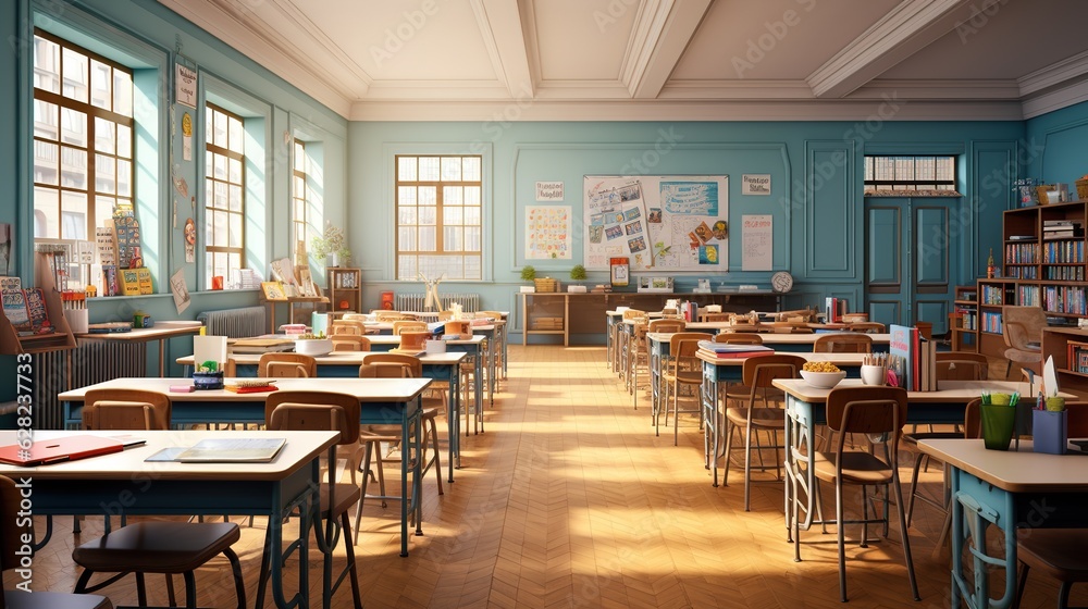 An empty classroom. Suspension of classes during quarantine. Generation AI An empty classroom. Suspension of classes during quarantine. Generation AI