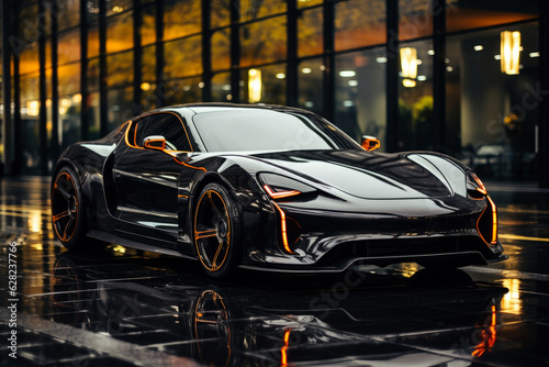 Futuristic sports super concept car on the street of the night city, street racing on expensive exclusive luxury auto © staras