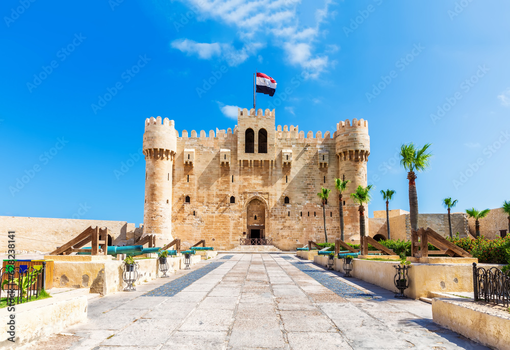 Citadel of Qaitbay, famous medieval fort built on the place of Lighthouse of Alexandria, Egypt travel landmark