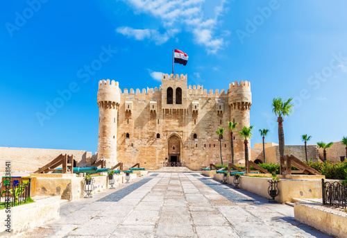 Citadel of Qaitbay, famous medieval fort built on the place of Lighthouse of Alexandria, Egypt travel landmark