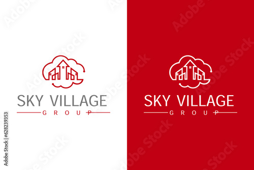 sky village logo design vector template with editable text