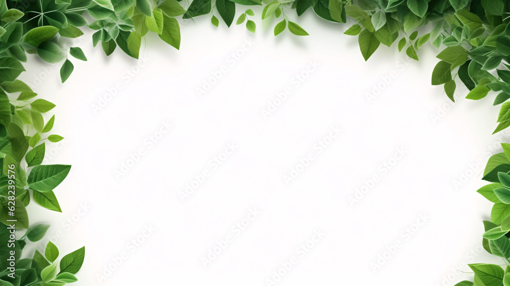 Vibrant Green Leafy Frame on White Background - A Stunning Example of Generative AI Vibrant Green Leafy Frame on White Background - A Stunning Example of Generative AI