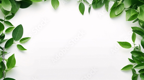 Refreshing Nature's Oasis: Vibrant Green Leaves on a White Background, Enhanced by Generative AI