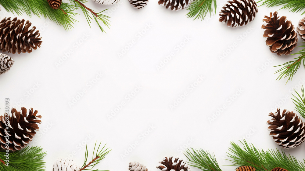 Stunning Close-Up of Pine Cones and Branches on White Background, Captured with Generative AI Stunning Close-Up of Pine Cones and Branches on White Background, Captured with Generative AI