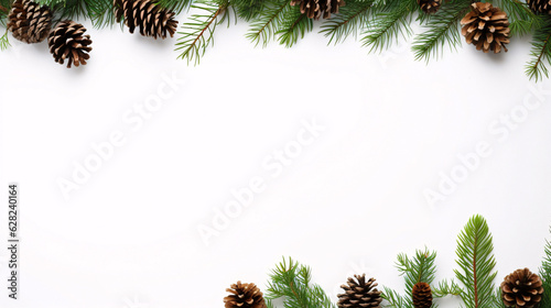 Close-up of Pine Tree with Cones on White Background - Generative AI