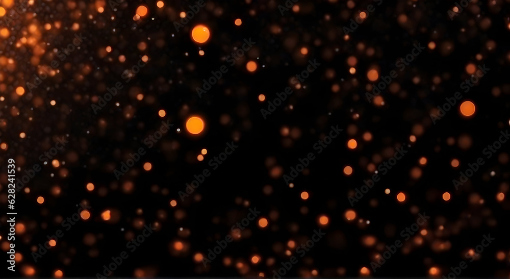 Orange black grainy background, blurry lights on dark noise texture