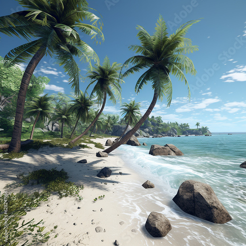 beach with palm trees © Aistock