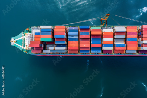 global business import export logistic and transportation by container cargo ship top view container ship with world planet map container ship cargo freight shipping delivery network worldwide