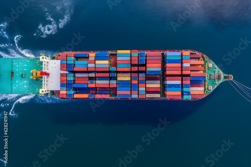 global business import export logistic and transportation by container cargo ship top view container ship with world planet map container ship cargo freight shipping delivery network worldwide