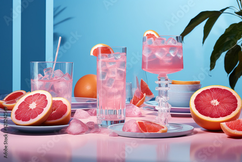 Refreshing cocktail with grapefruit on a blue background generative ai